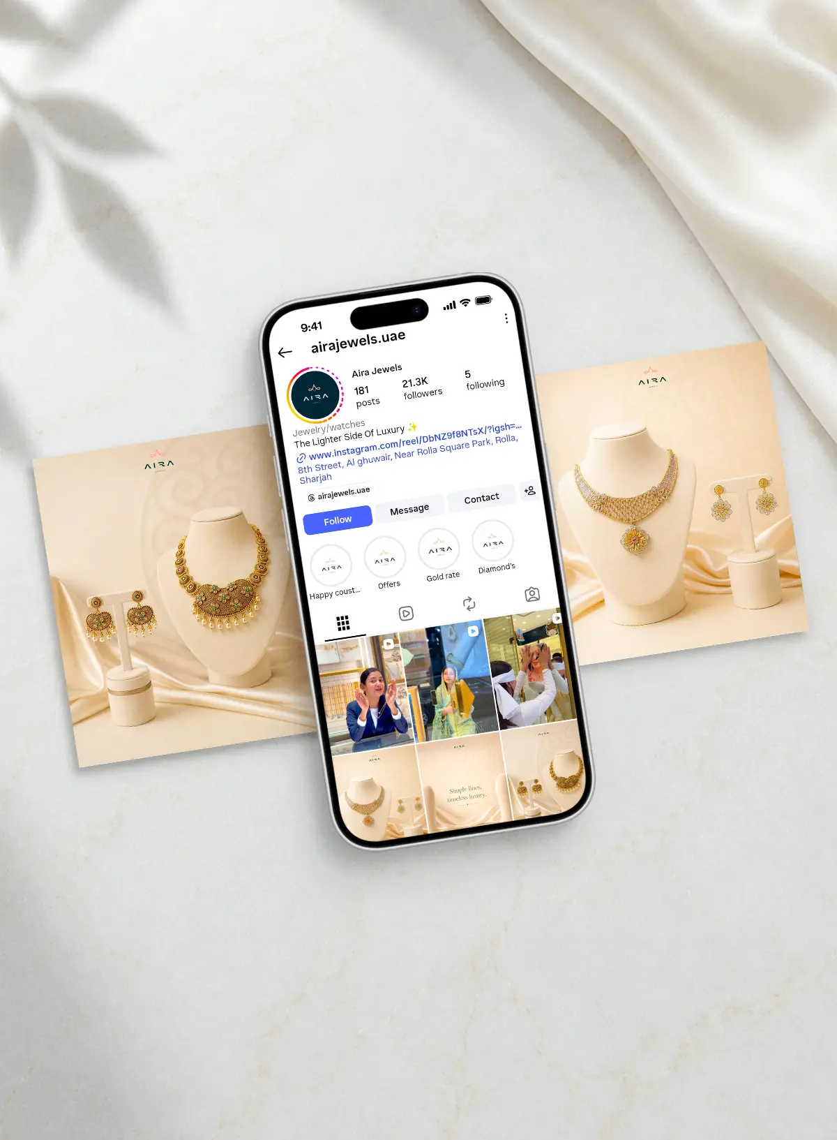 Aira Gold jewellery social media marketing and product showcase